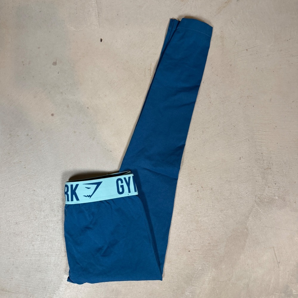 Gymshark Flex Seamless Leggings Teal Blue Small Low Rise Logo Waistband Workout